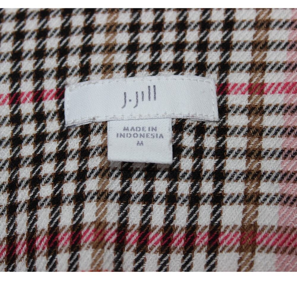 J. Jill Ruffled Plaid Button Front‎  Pink/Orange/Black Super Soft Size Medium - Picture 4 of 8
